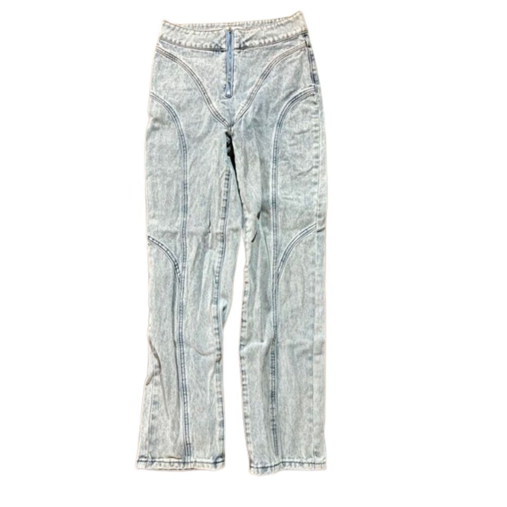 superdown High Rise Paneled Straight Jeans Light Wash Acid 27 Exposed Front Zip